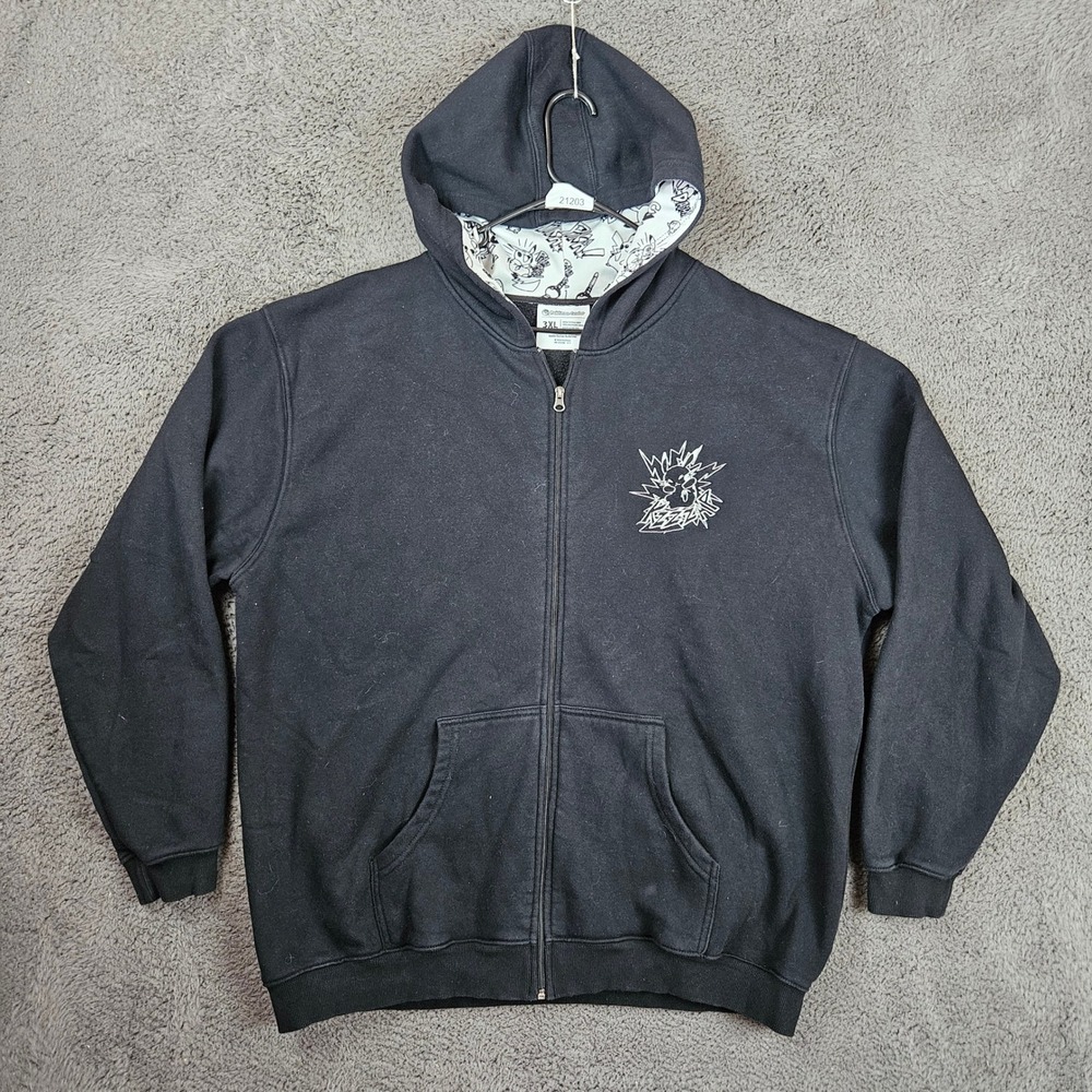 Pokemon Center Mens 3XL Black Pikachu Full Zip Hoodie Graphic Sweatshirt 2016